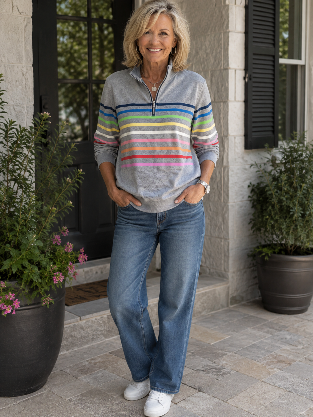 Prismette™ | Colourful Striped Quarter-Zip Sweatshirt