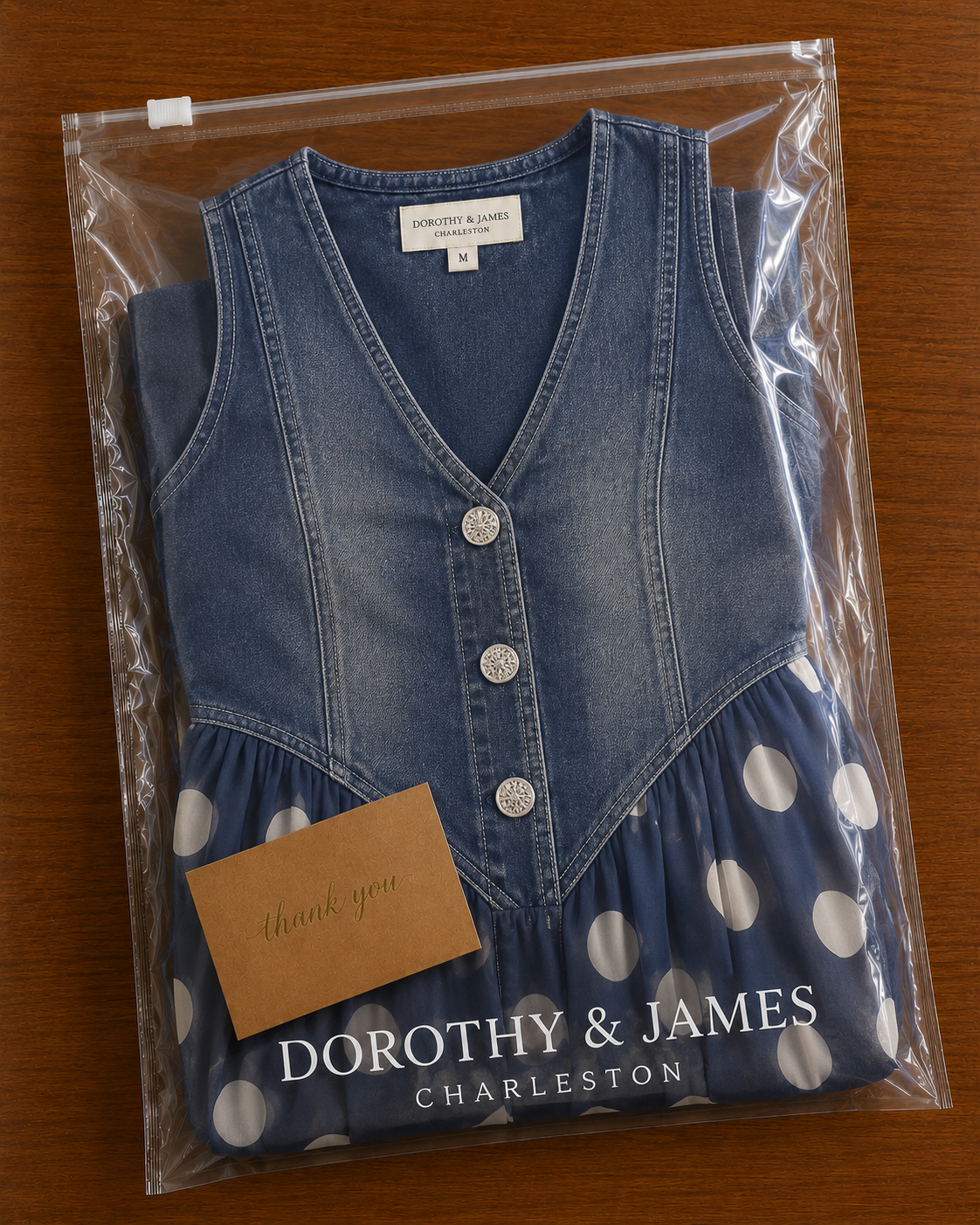 Jasmin - Denim Dress With Polka Dot Chiffon Skirt