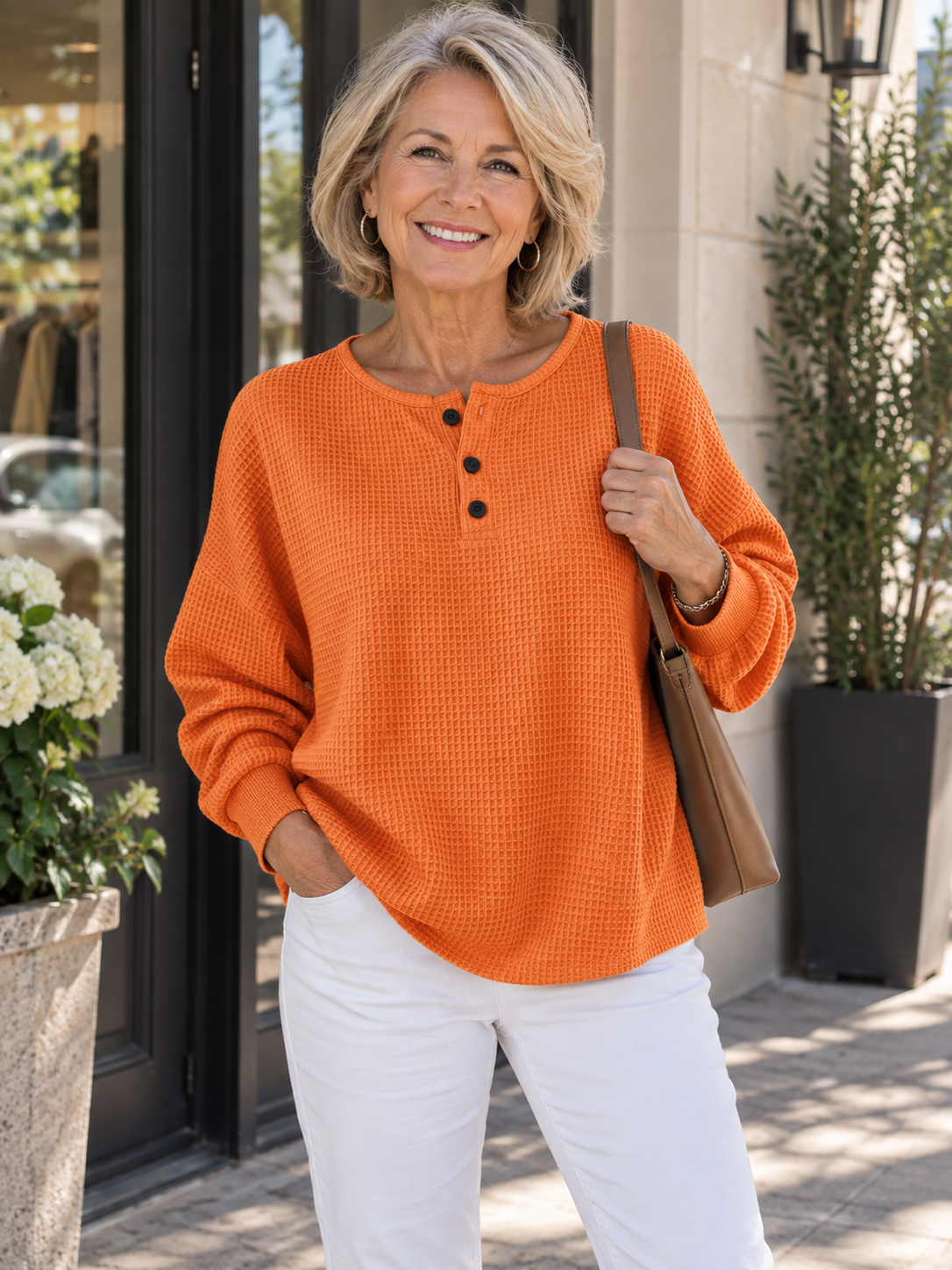 Romy | Relaxed Waffle-Knit Henley Top