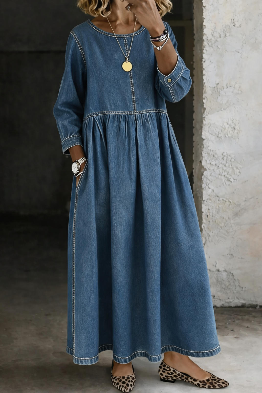 Anna™ | Vintage Denim Maxi Dress