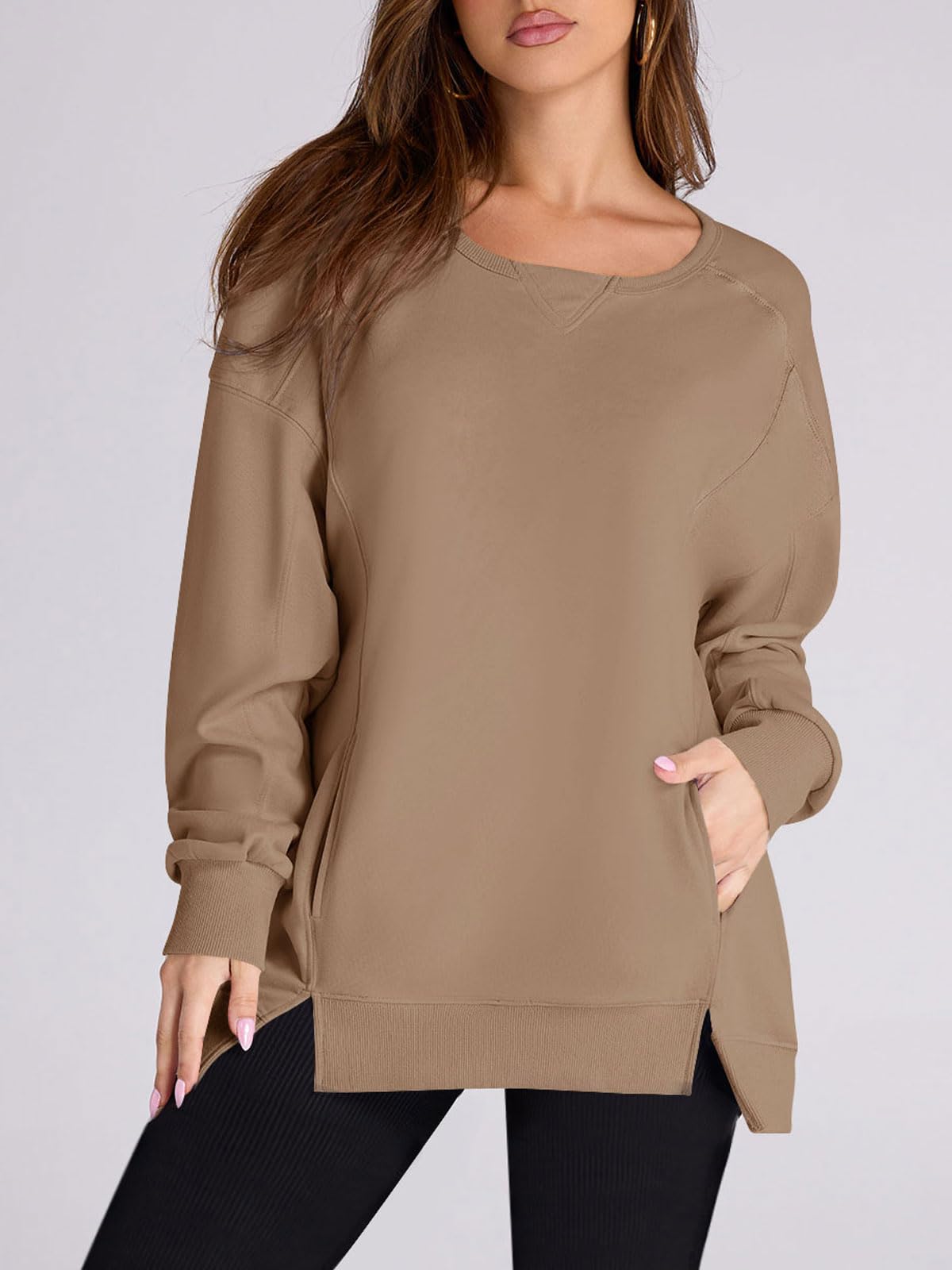 Laura | Women's High Low Side Slit Pullover Sweatshirt With Pockets