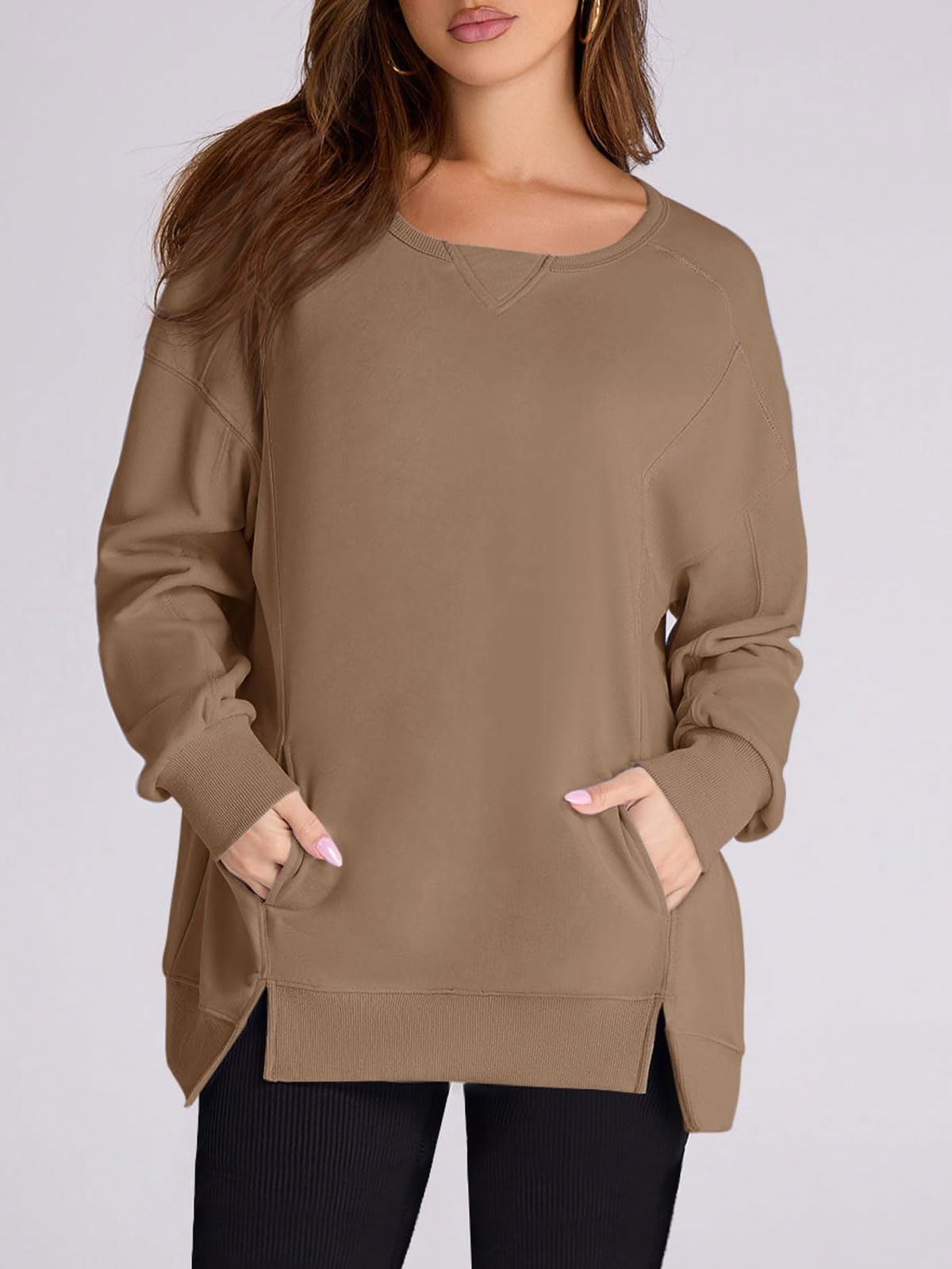 Laura | Women's High Low Side Slit Pullover Sweatshirt With Pockets