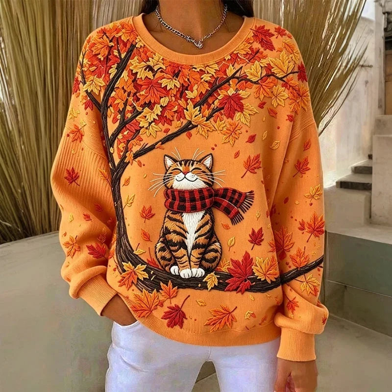 Sweat-Shirt | Casual Cat Print Sweater