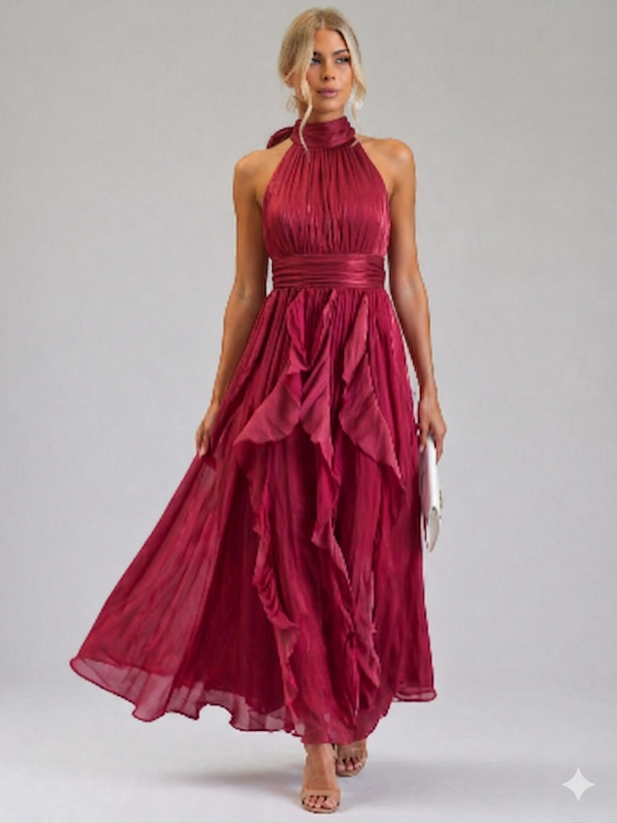 Celestia | Ruffled Halter Maxi Dress