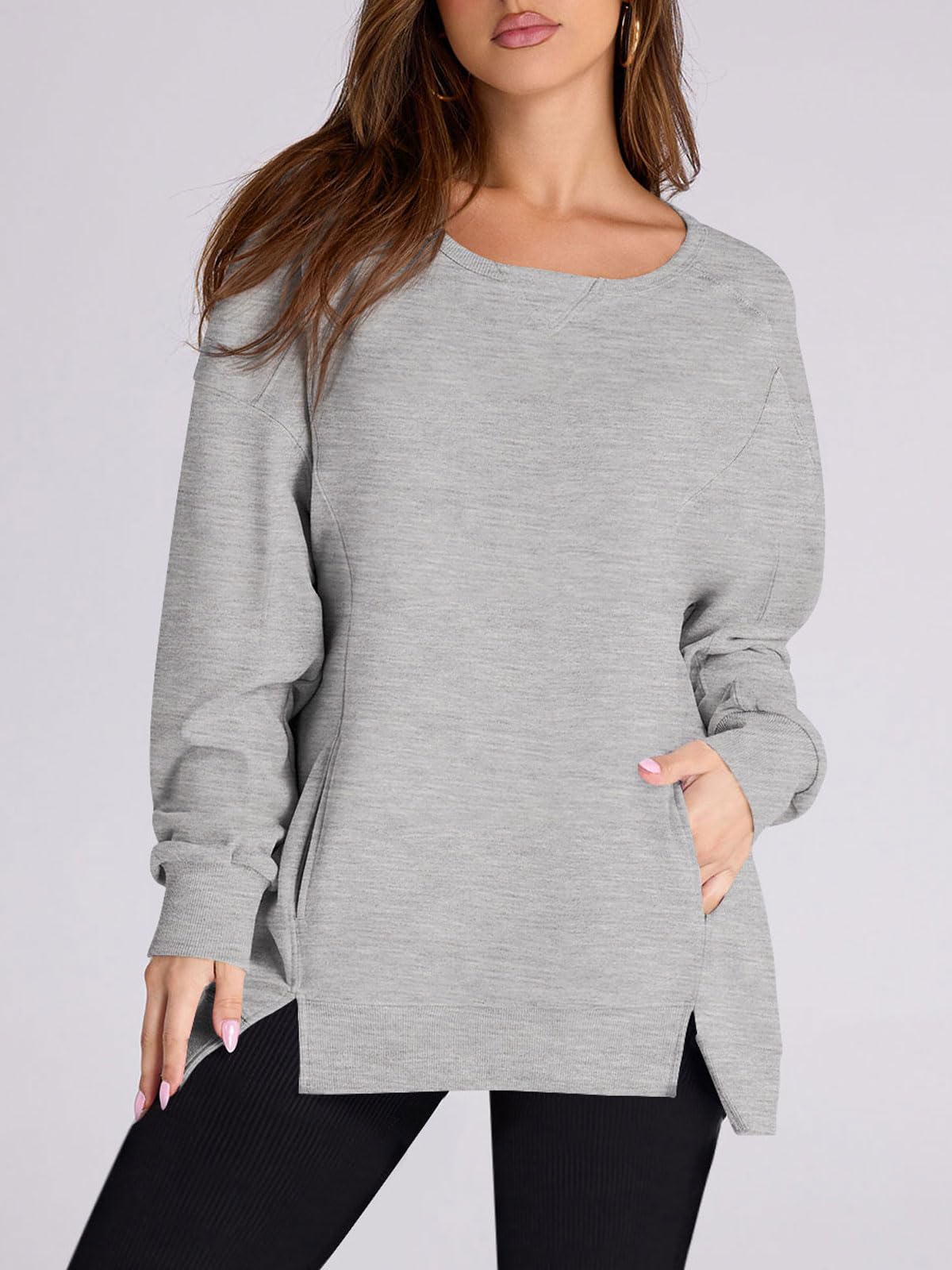 Laura | Women's High Low Side Slit Pullover Sweatshirt With Pockets
