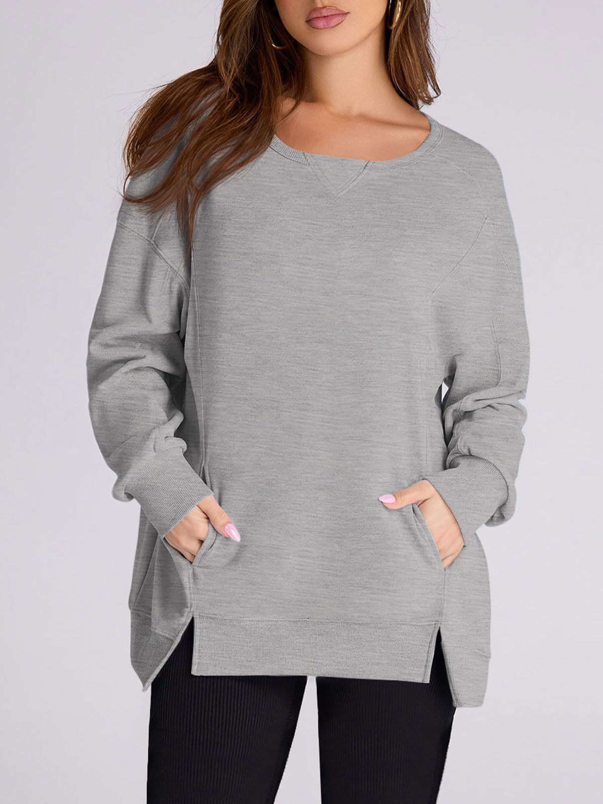 Laura | Women's High Low Side Slit Pullover Sweatshirt With Pockets