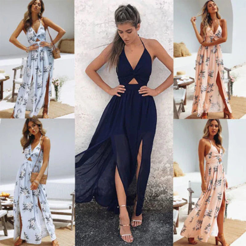 Sierra | Boho Floral Halter Maxi Dress