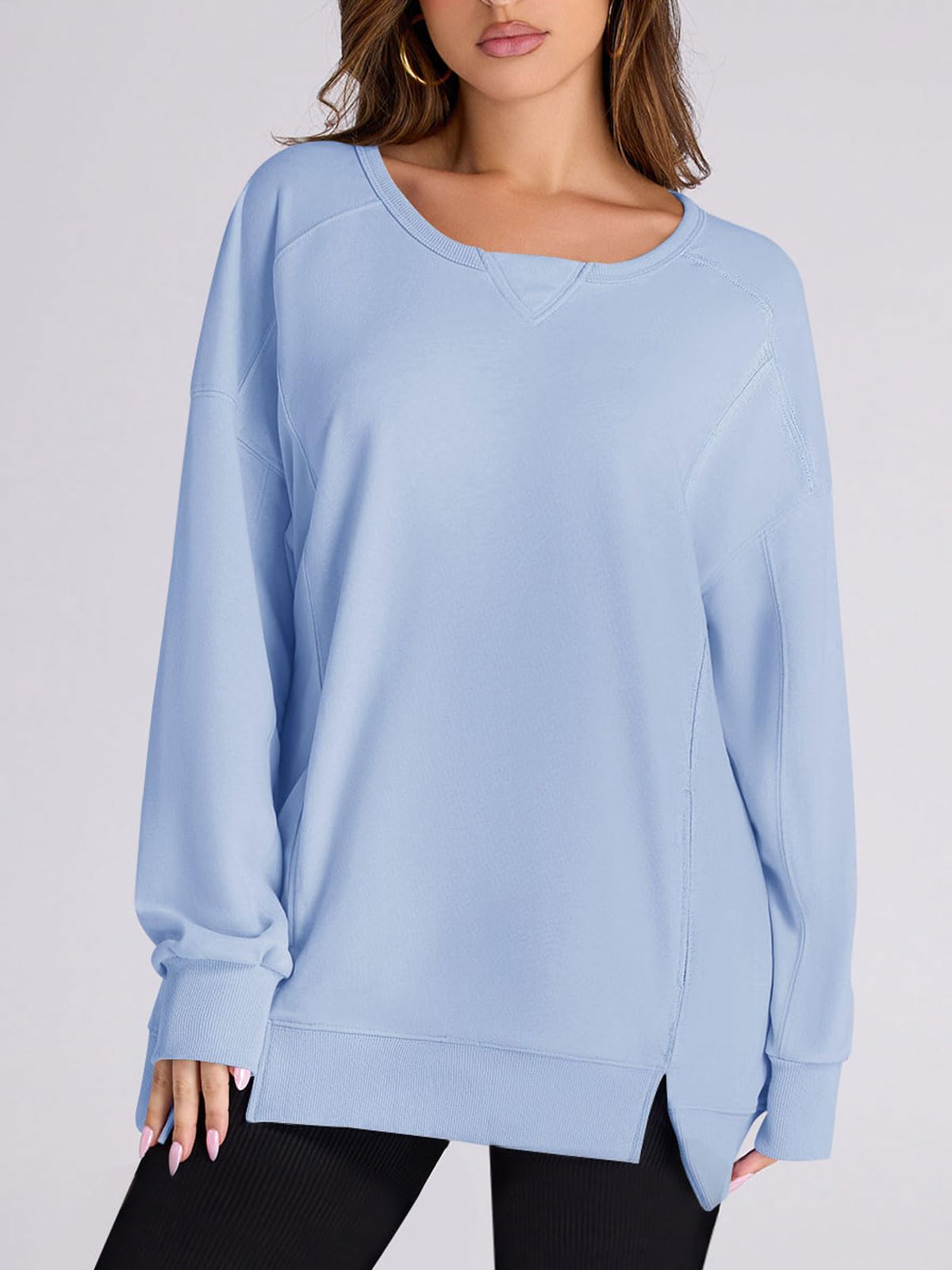 Laura | Women's High Low Side Slit Pullover Sweatshirt With Pockets