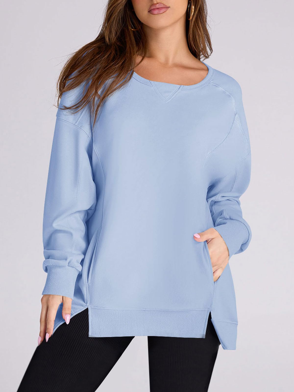 Laura | Women's High Low Side Slit Pullover Sweatshirt With Pockets