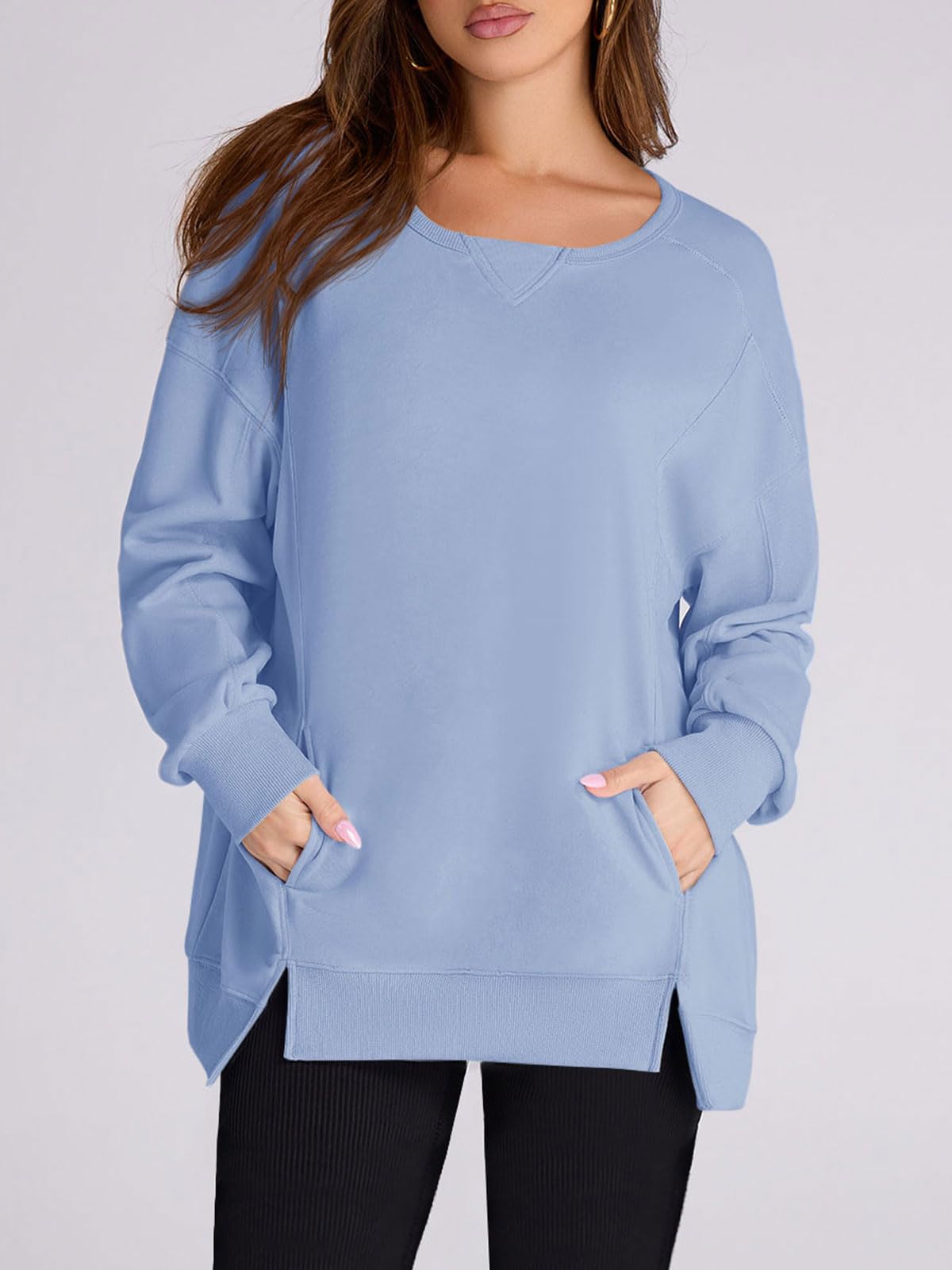 Laura | Women's High Low Side Slit Pullover Sweatshirt With Pockets