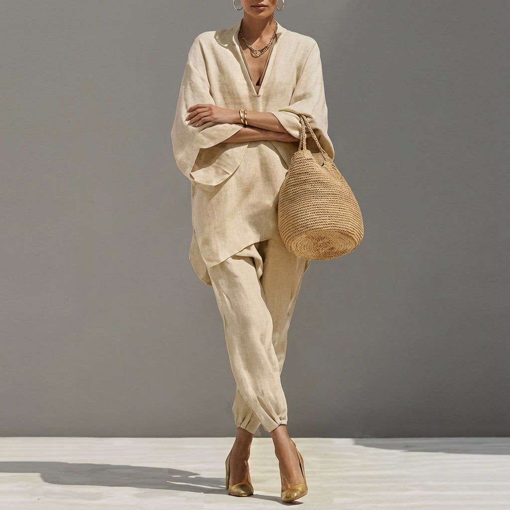 Marina | Women's Casual Two-Piece Set with V-Neck