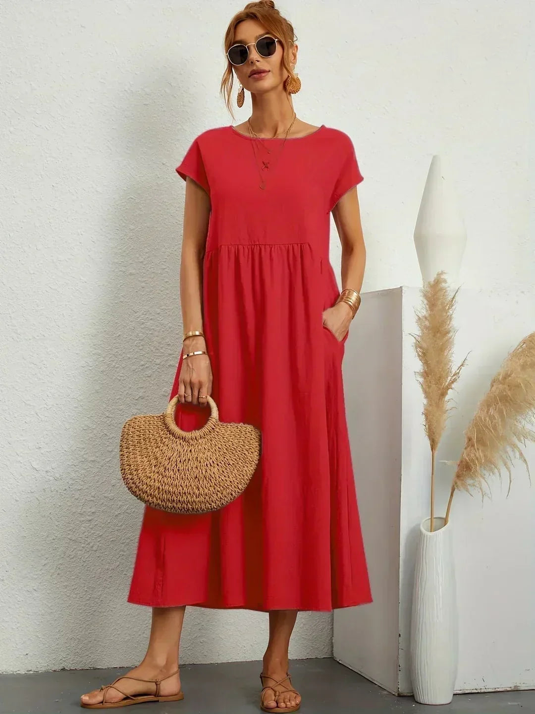 Xenia - Classic Pleated Midi Dress