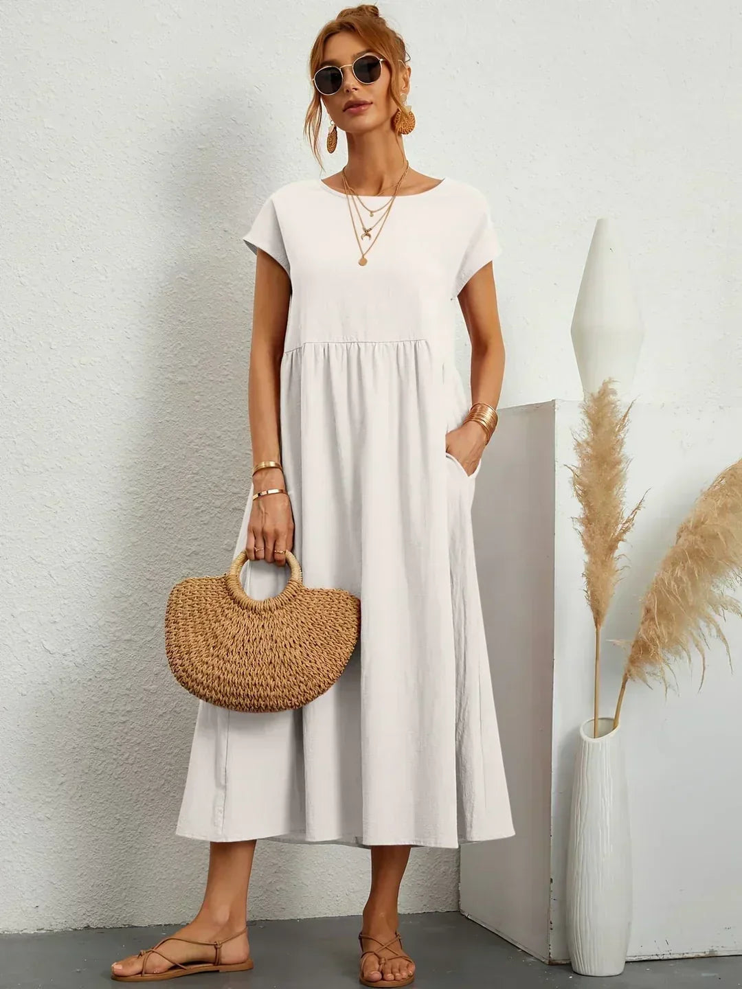 Xenia - Classic Pleated Midi Dress