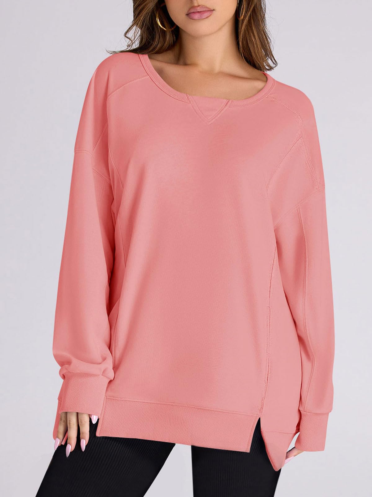 Laura | Women's High Low Side Slit Pullover Sweatshirt With Pockets
