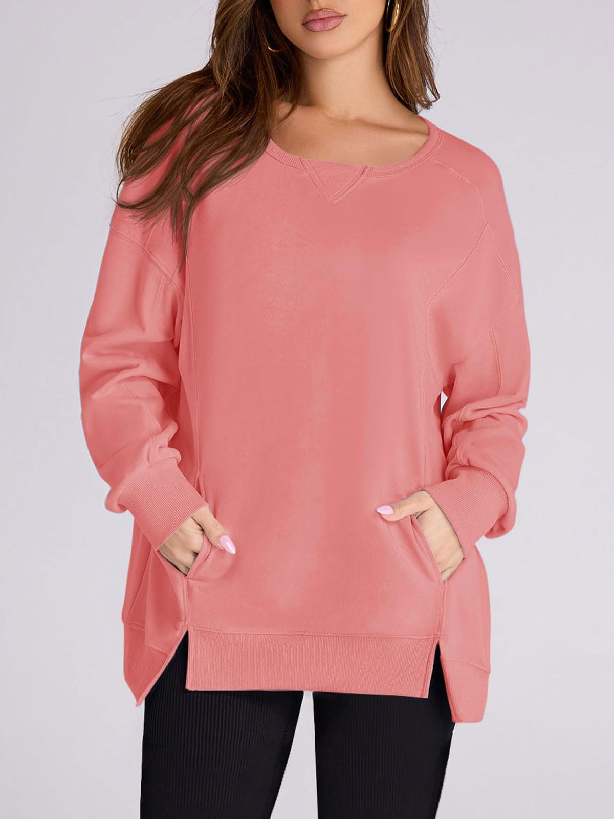 Laura | Women's High Low Side Slit Pullover Sweatshirt With Pockets
