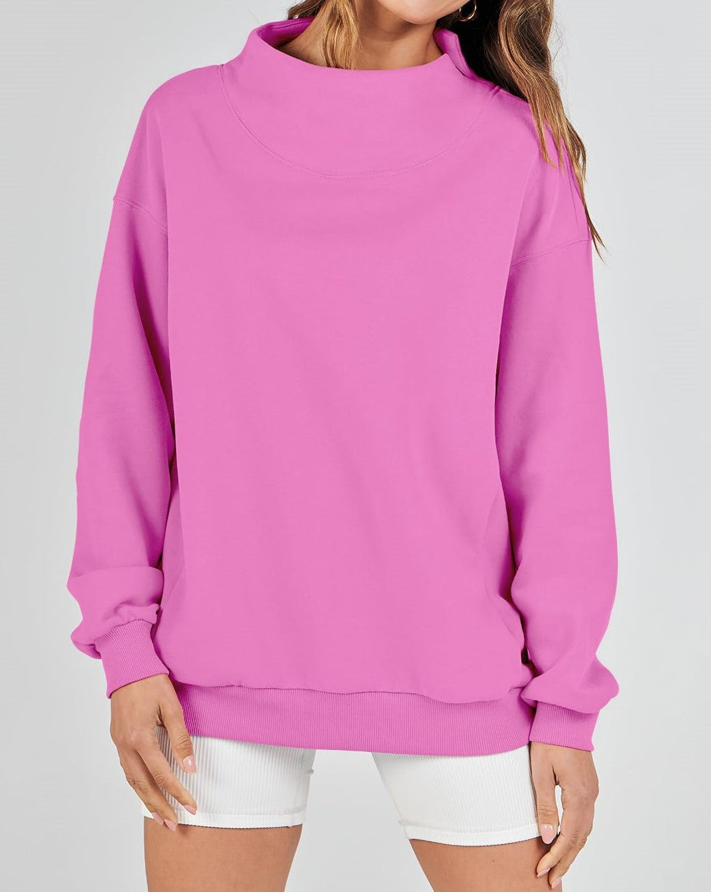 Denise | Slit Mock Neck Oversized Sweatshirt