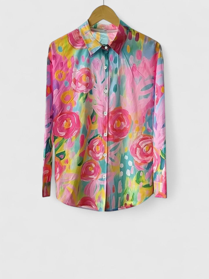 Anica - Vibrant Artistic Button-Up Blouse