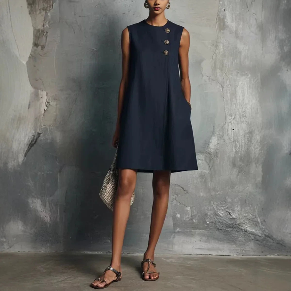 Amandine™ | Asymmetric Button Sleeveless Dress