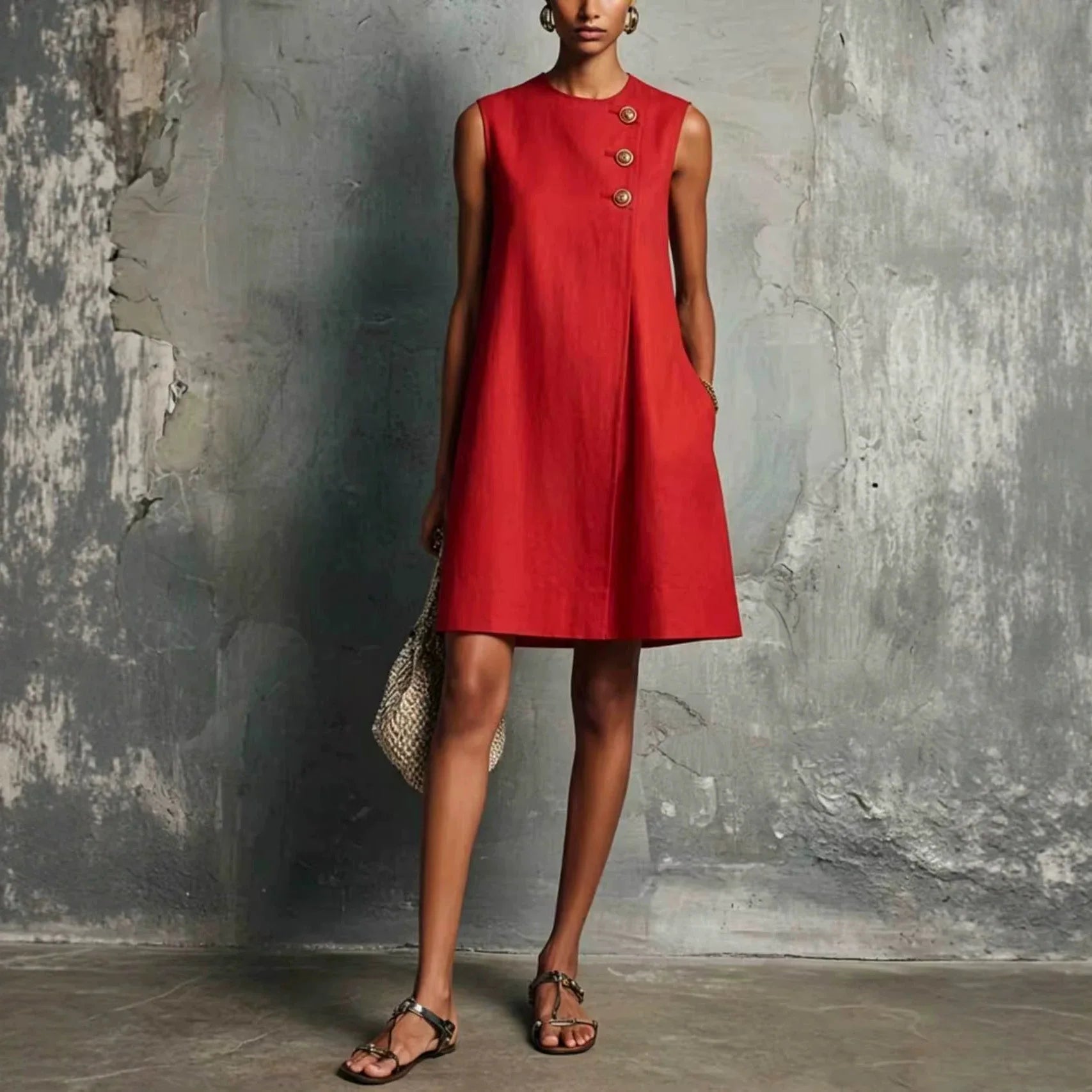 Amandine™ | Asymmetric Button Sleeveless Dress