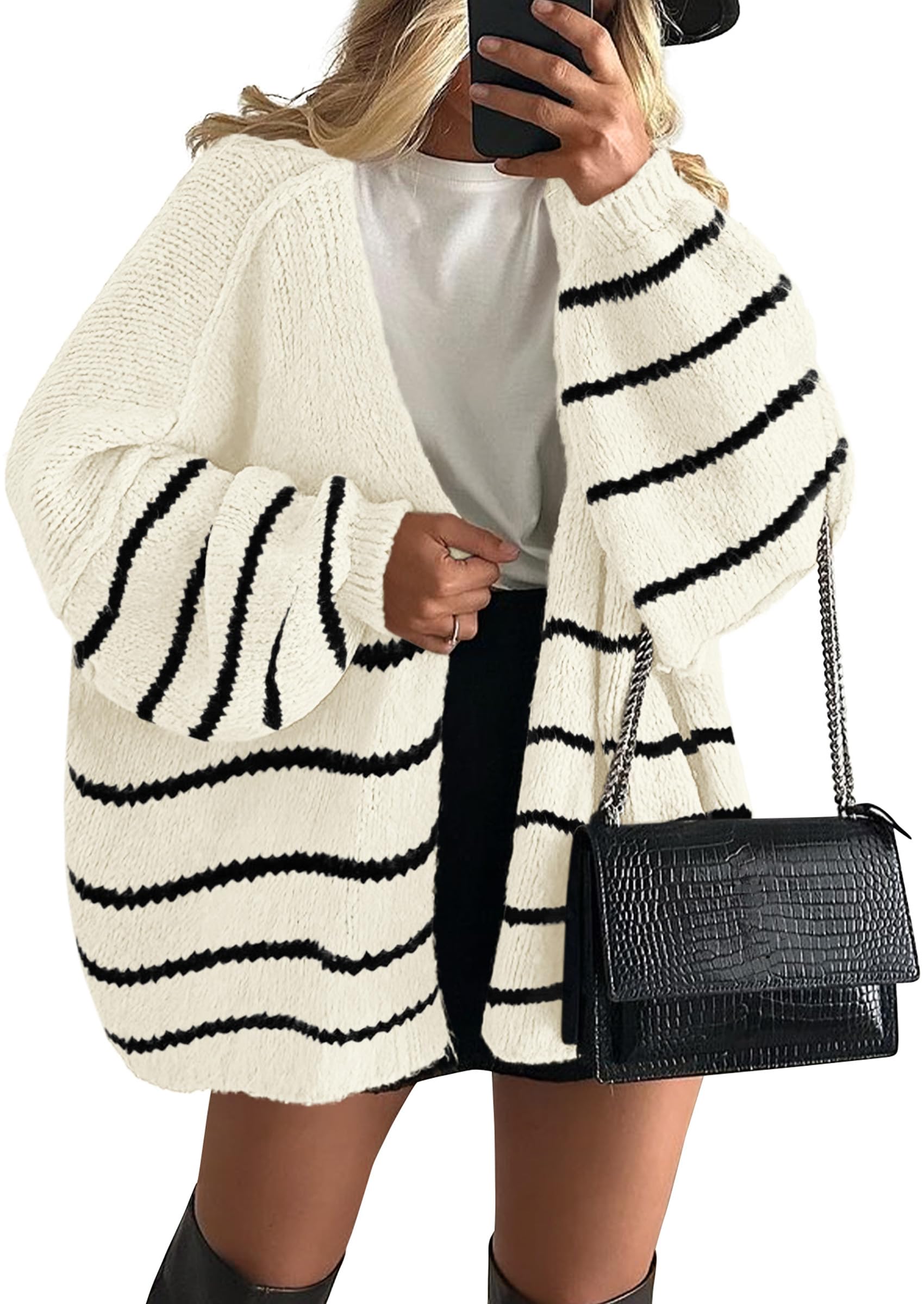 Cathlyn | Oversized Balloon Sleeve Striped Cardigan