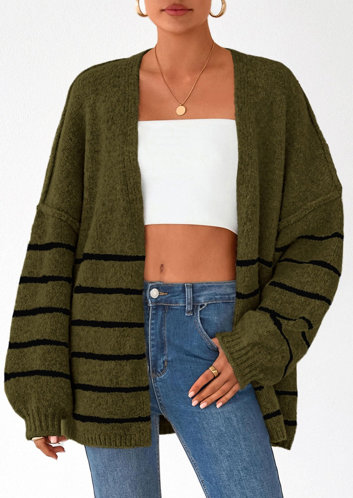 Cathlyn | Oversized Balloon Sleeve Striped Cardigan