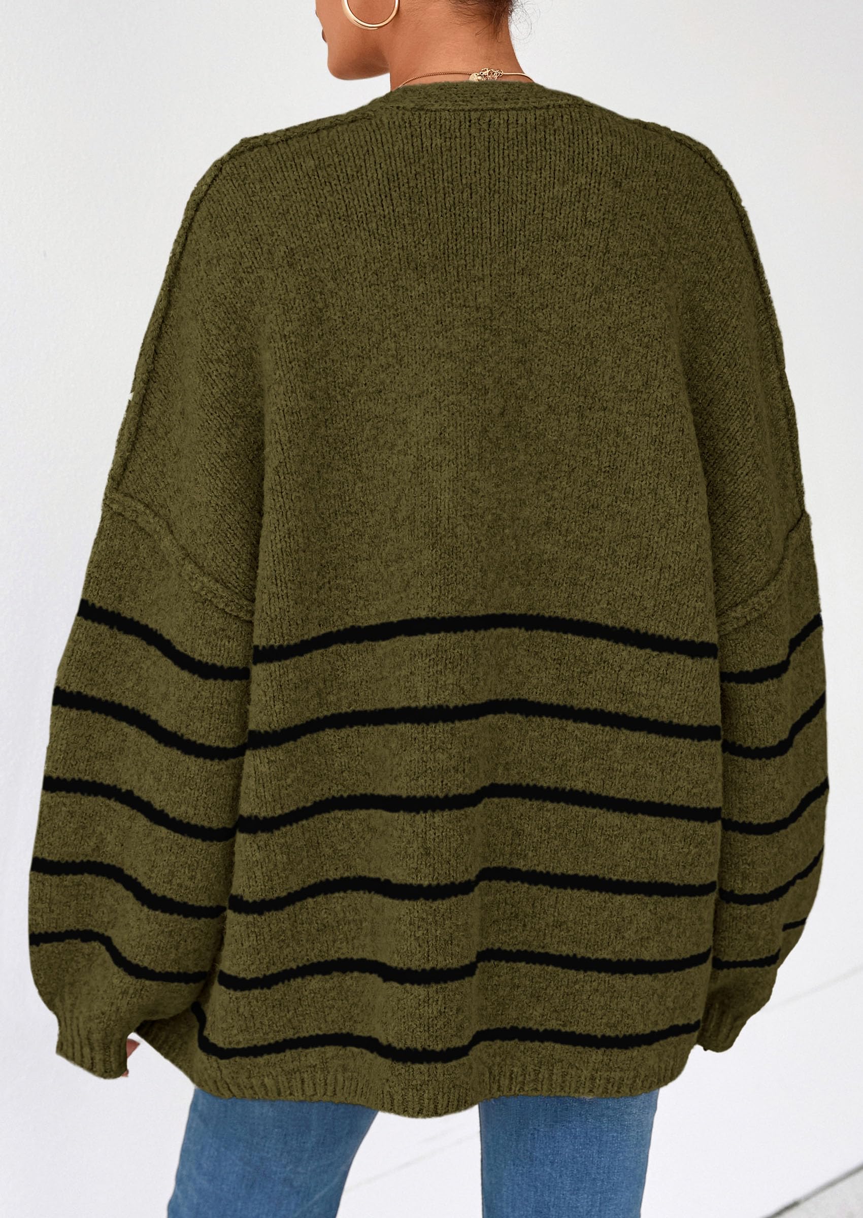 Cathlyn | Oversized Balloon Sleeve Striped Cardigan