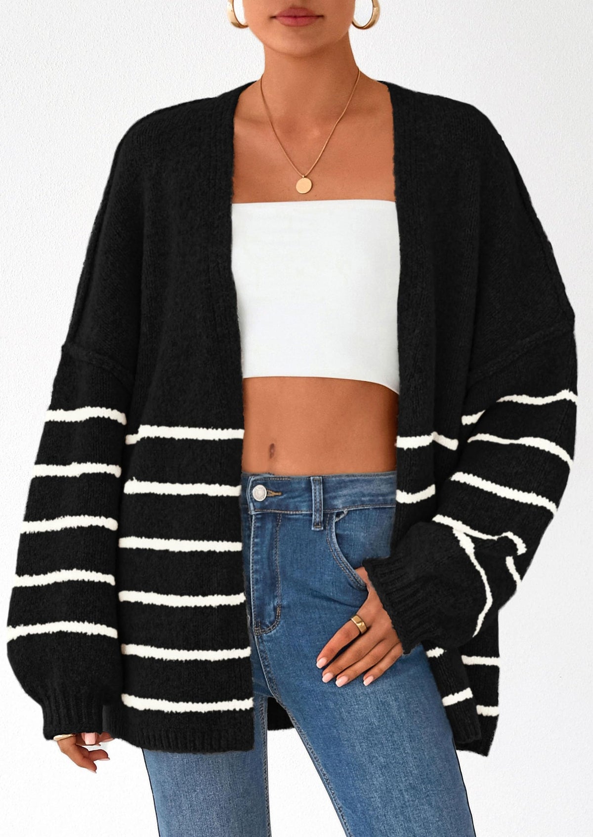 Cathlyn | Oversized Balloon Sleeve Striped Cardigan
