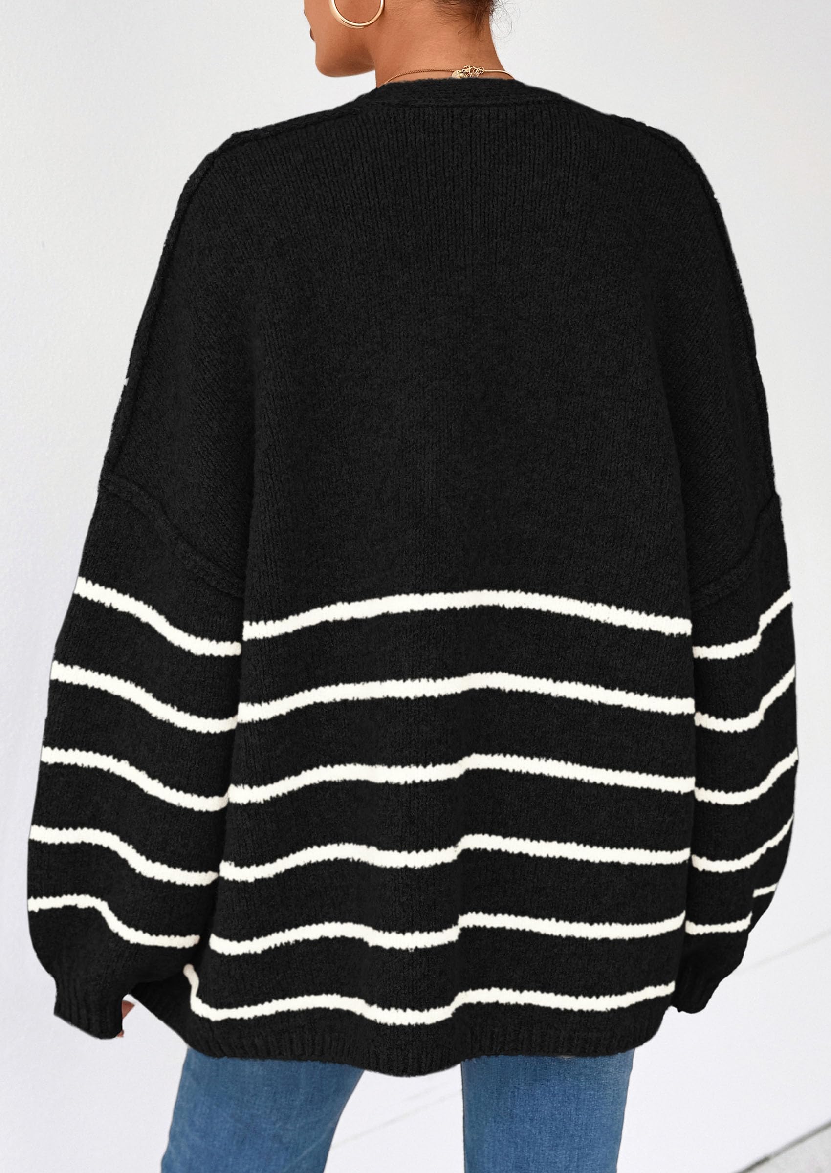 Cathlyn | Oversized Balloon Sleeve Striped Cardigan