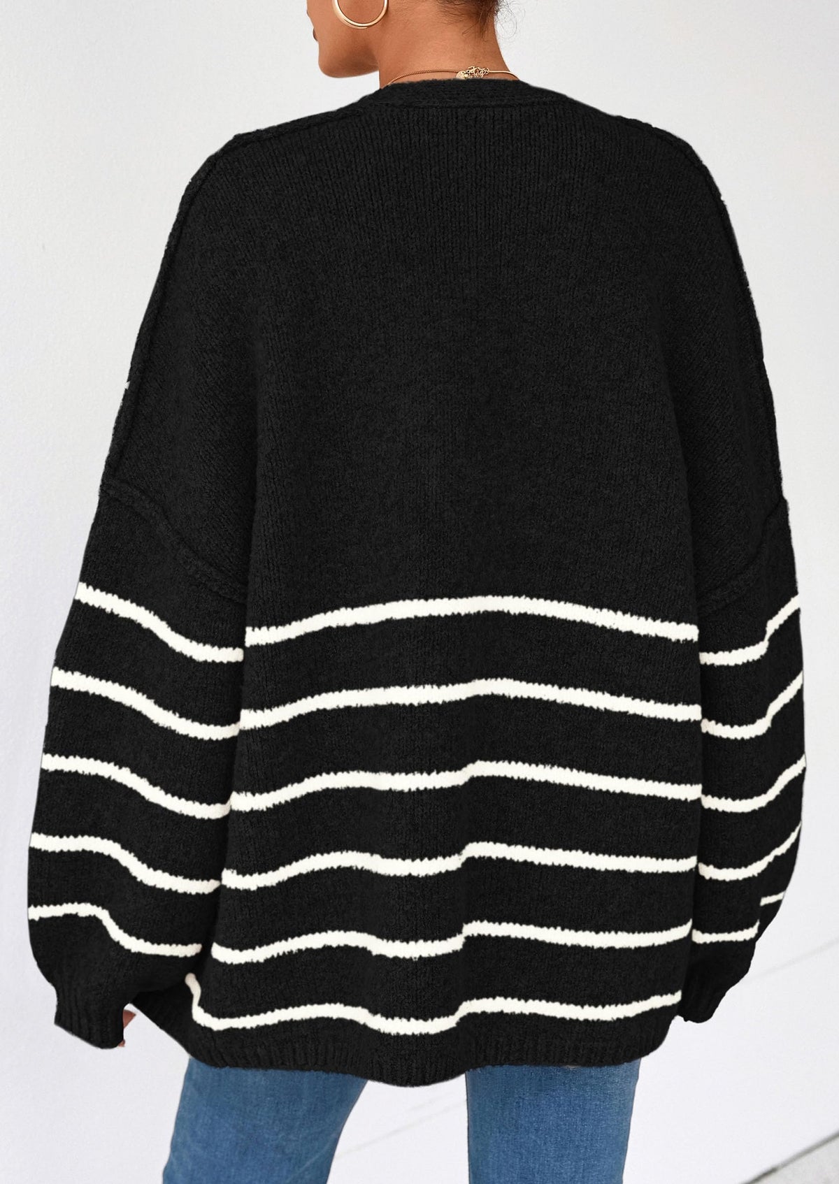 Cathlyn | Oversized Balloon Sleeve Striped Cardigan