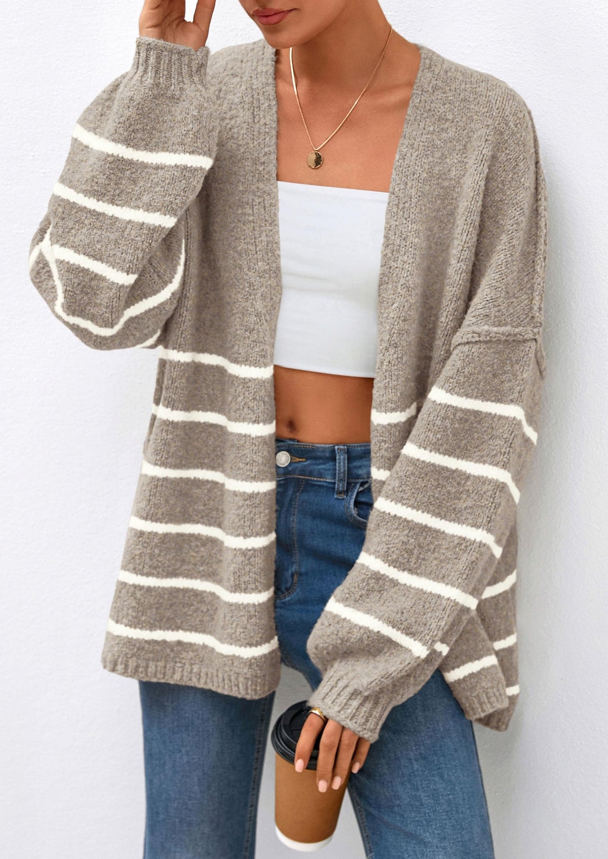 Cathlyn | Oversized Balloon Sleeve Striped Cardigan
