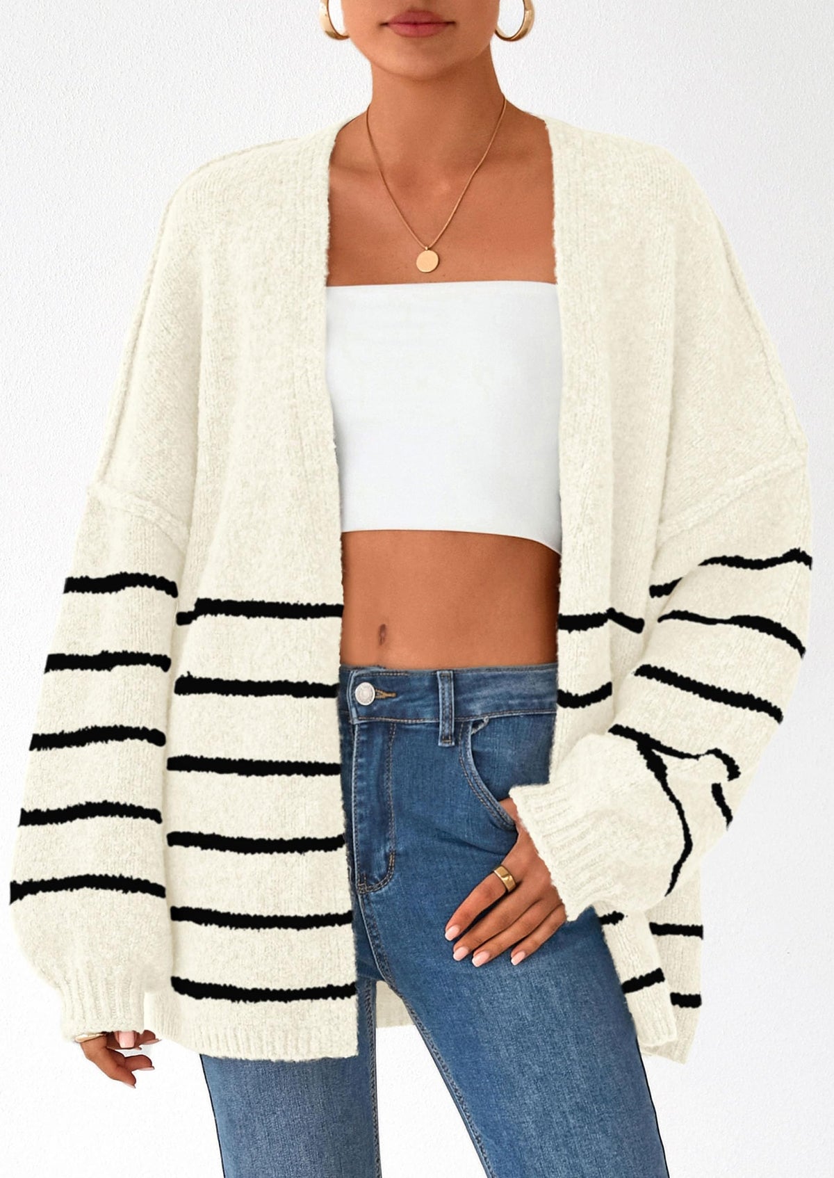Cathlyn | Oversized Balloon Sleeve Striped Cardigan