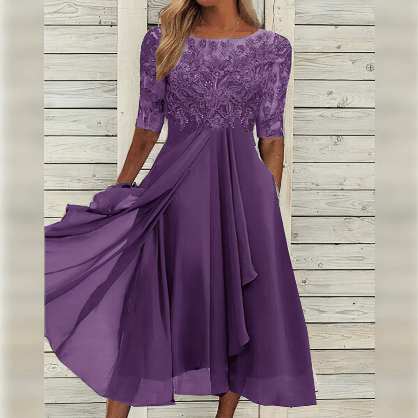 Scarlett™ - Lace Sleeve Midi Dress