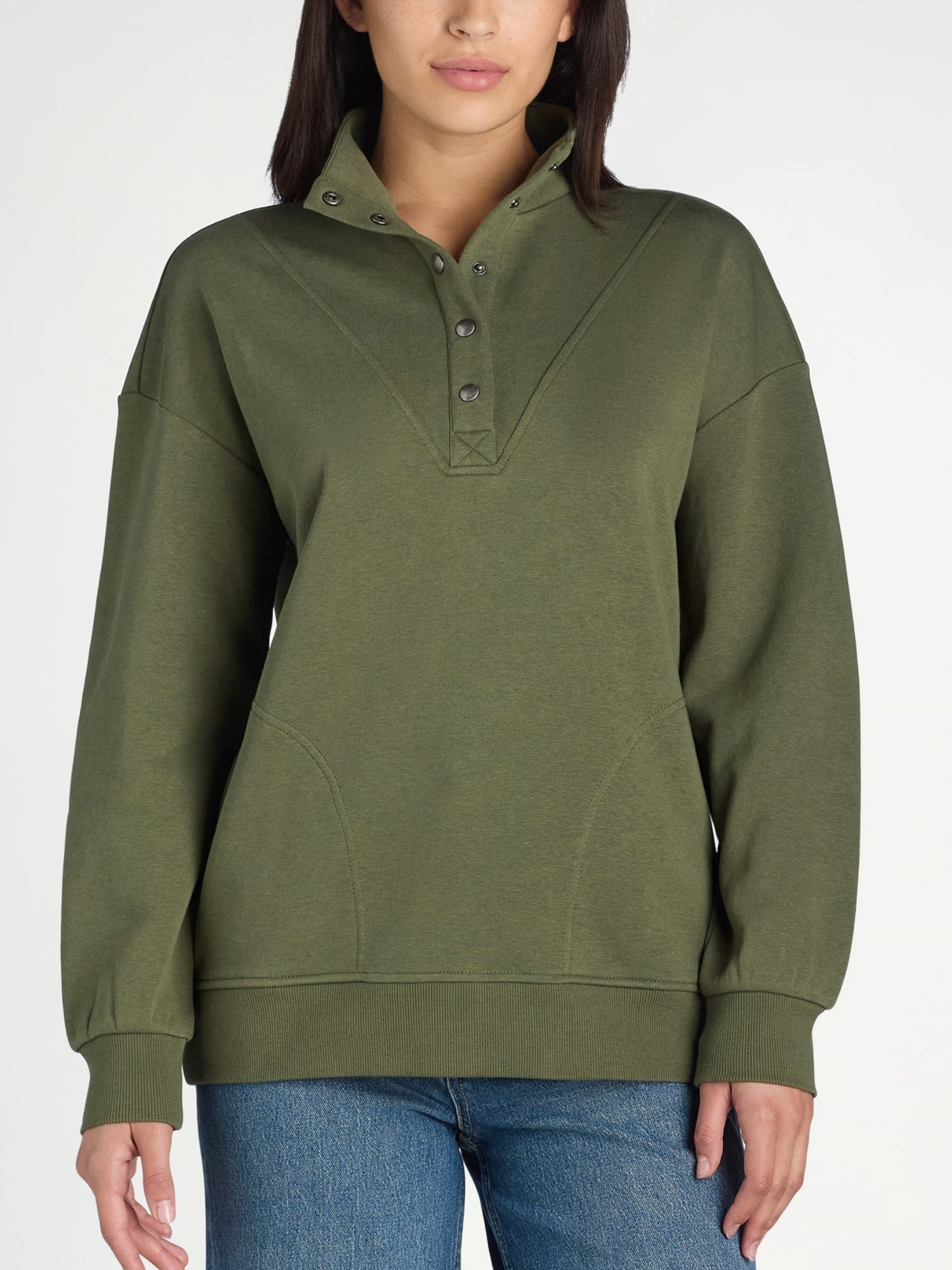 Janet | Mock Neck Henley Pullover Sweatshirt
