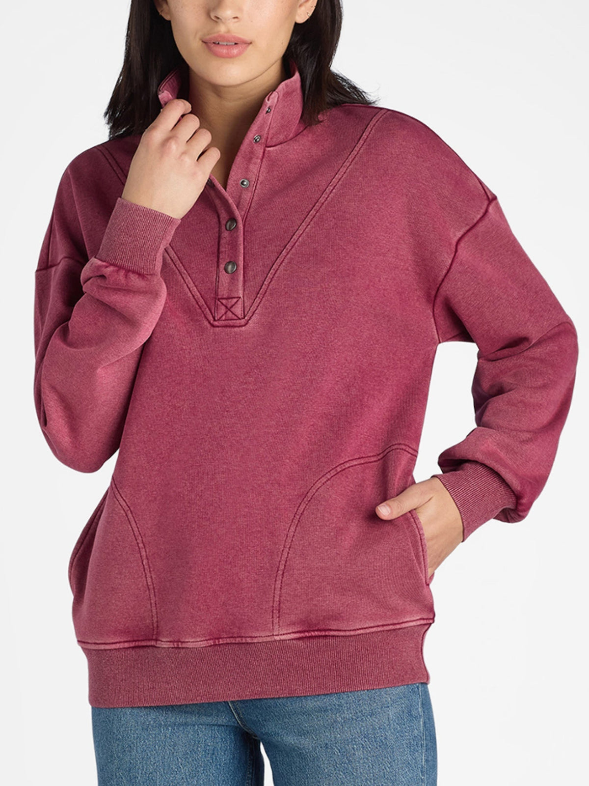 Janet | Mock Neck Henley Pullover Sweatshirt