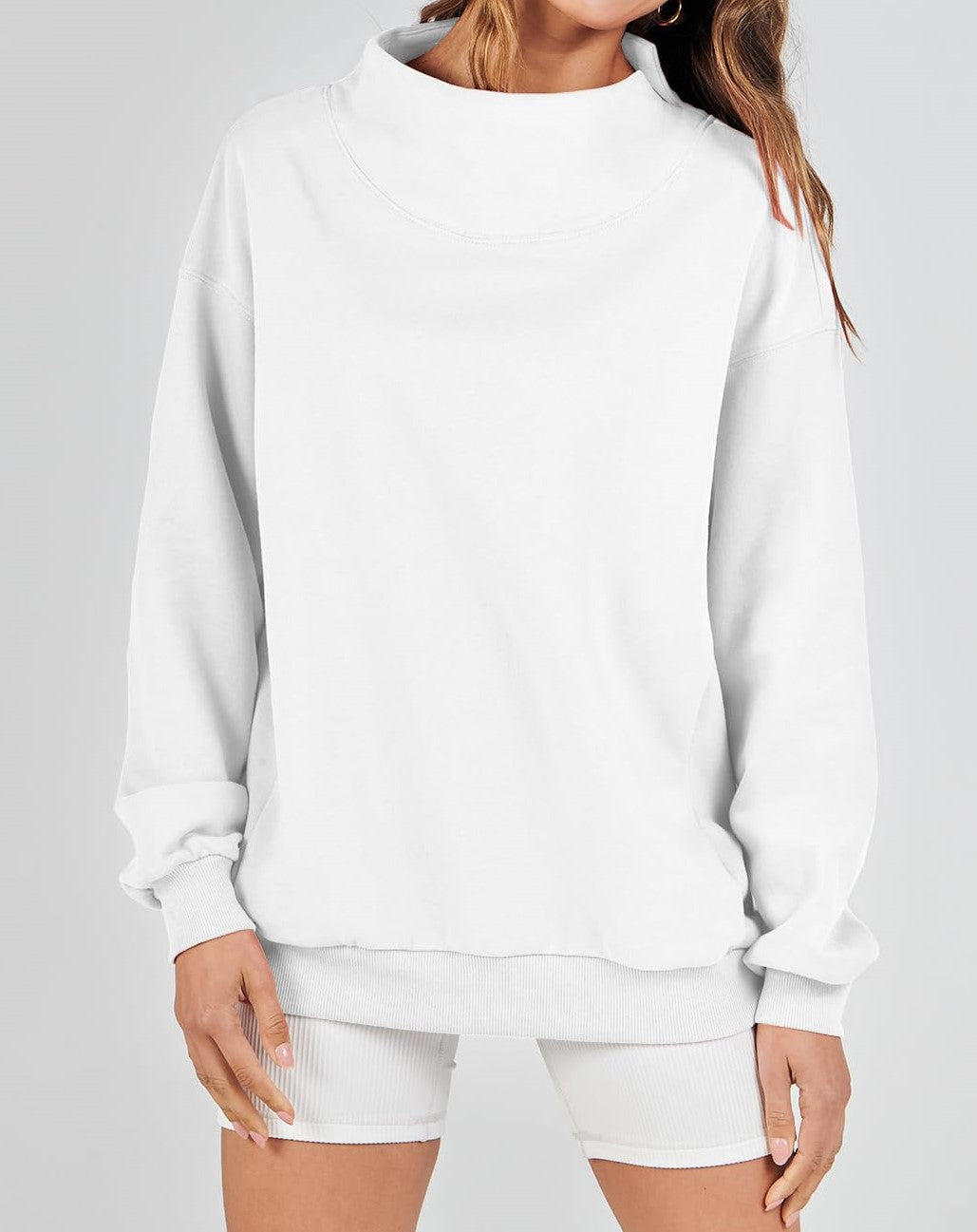 Denise | Slit Mock Neck Oversized Sweatshirt