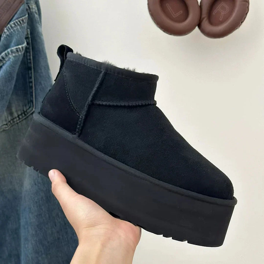 Nova | Cozy Ankle Boots Black Suede Fur Lining
