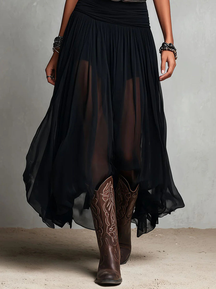 Calista™ | Elegant Black Maxi Dress with Tank Top Skirt Boho Belt Detail
