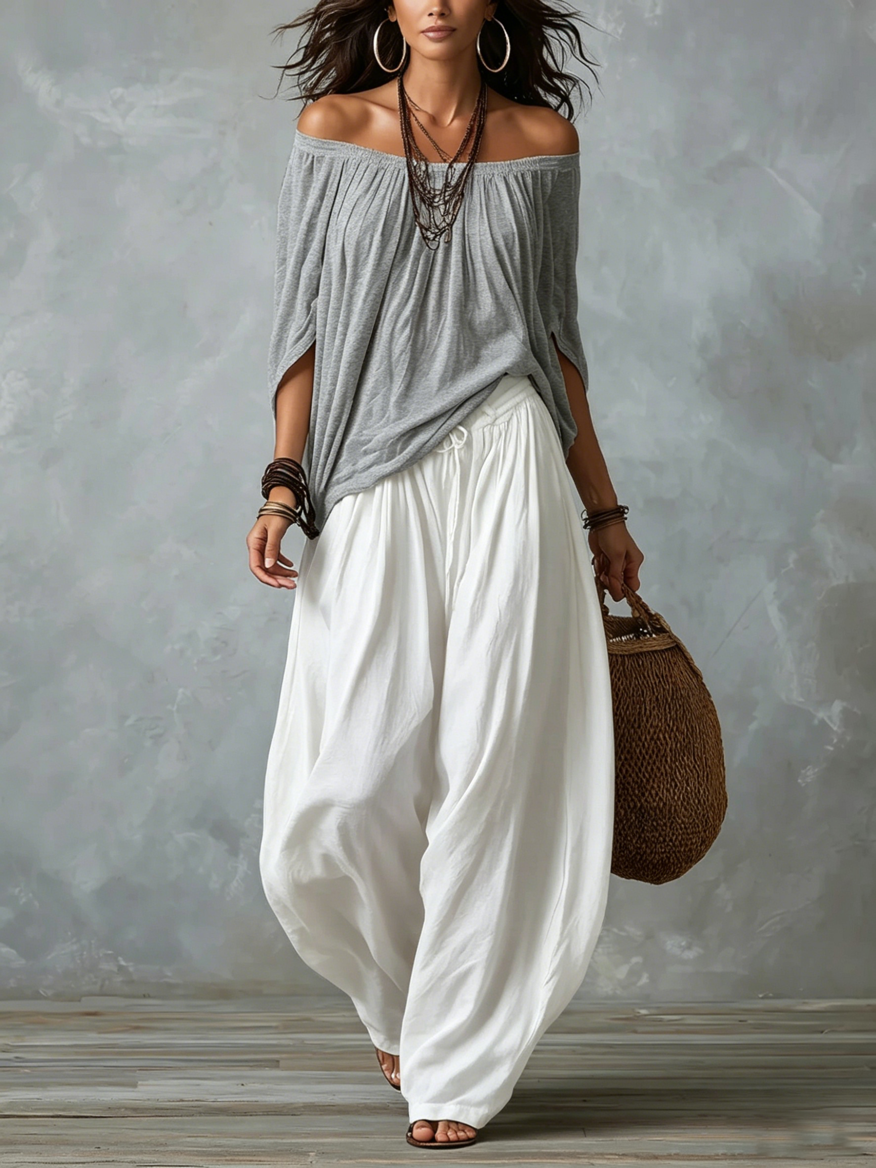 BRIELLE | OFF-SHOULDER TOP & WIDE-LEG PANTS SET FOR WOMEN
