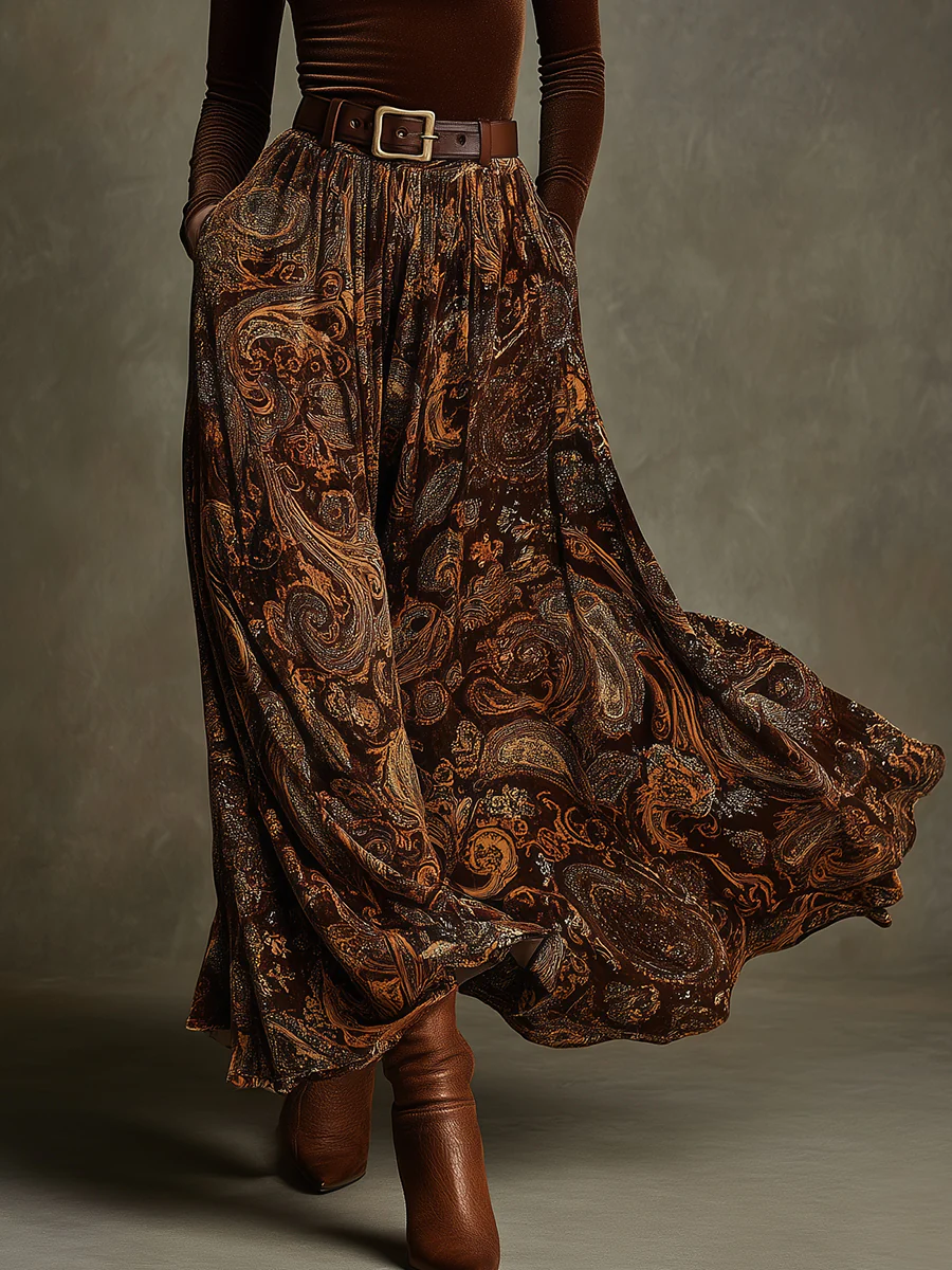 Everly Velvet Top and Paisley Maxi Skirt Set