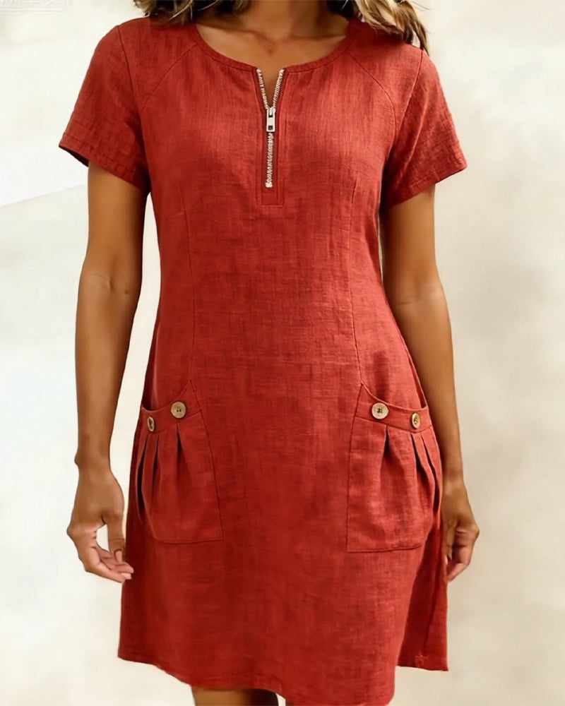 Cotton Dress with Zipper Pocket