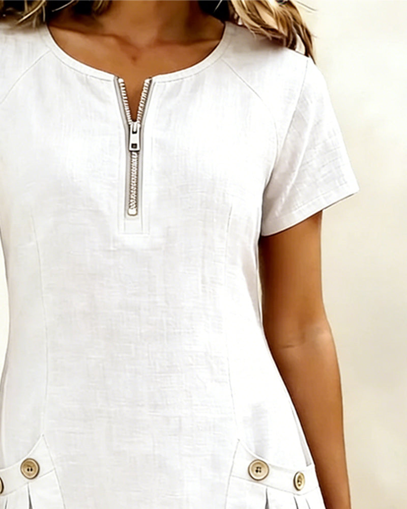 Cotton Dress with Zipper Pocket