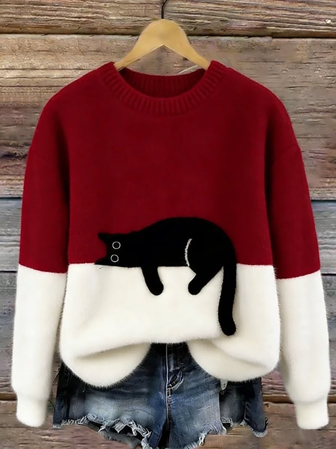 Jenny™ | Elegant Cat Print Oversized Sweater