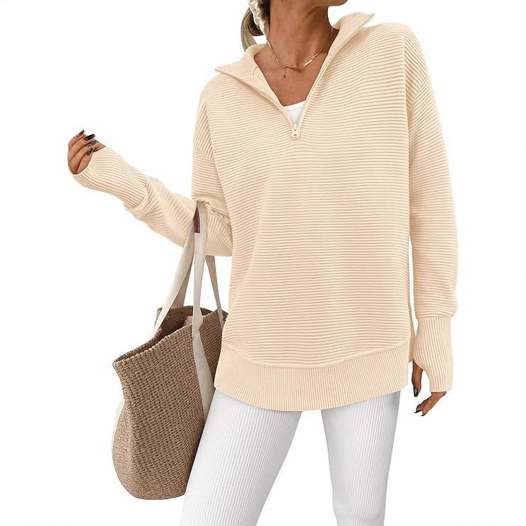 Sablelle Simple White Plain V-Neck Long Sleeve Sweater