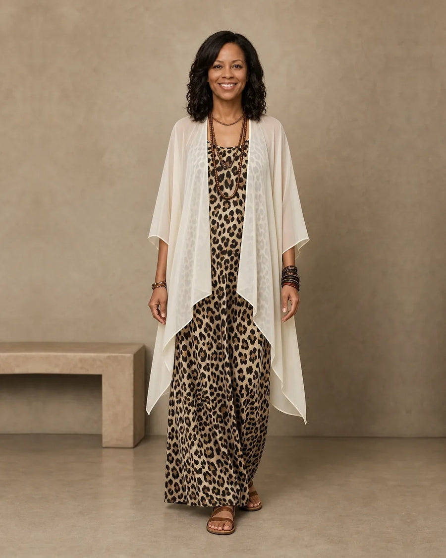 Tierra | Leopard Maxi Dress & Chiffon Cardigan Set