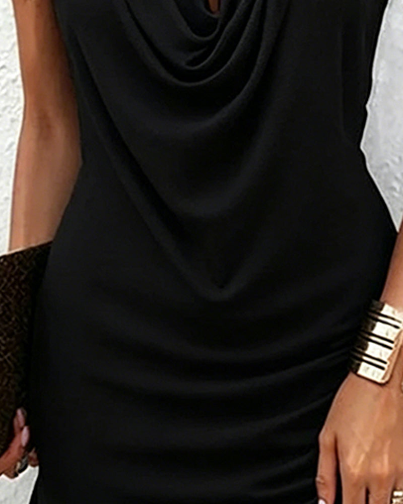 Kiki | Draped Collar Sleeveless Dress