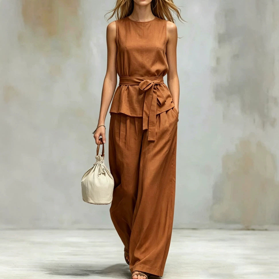 Women's Lace-Up Sleeveless Tank Top & Pants Two-Piece Set