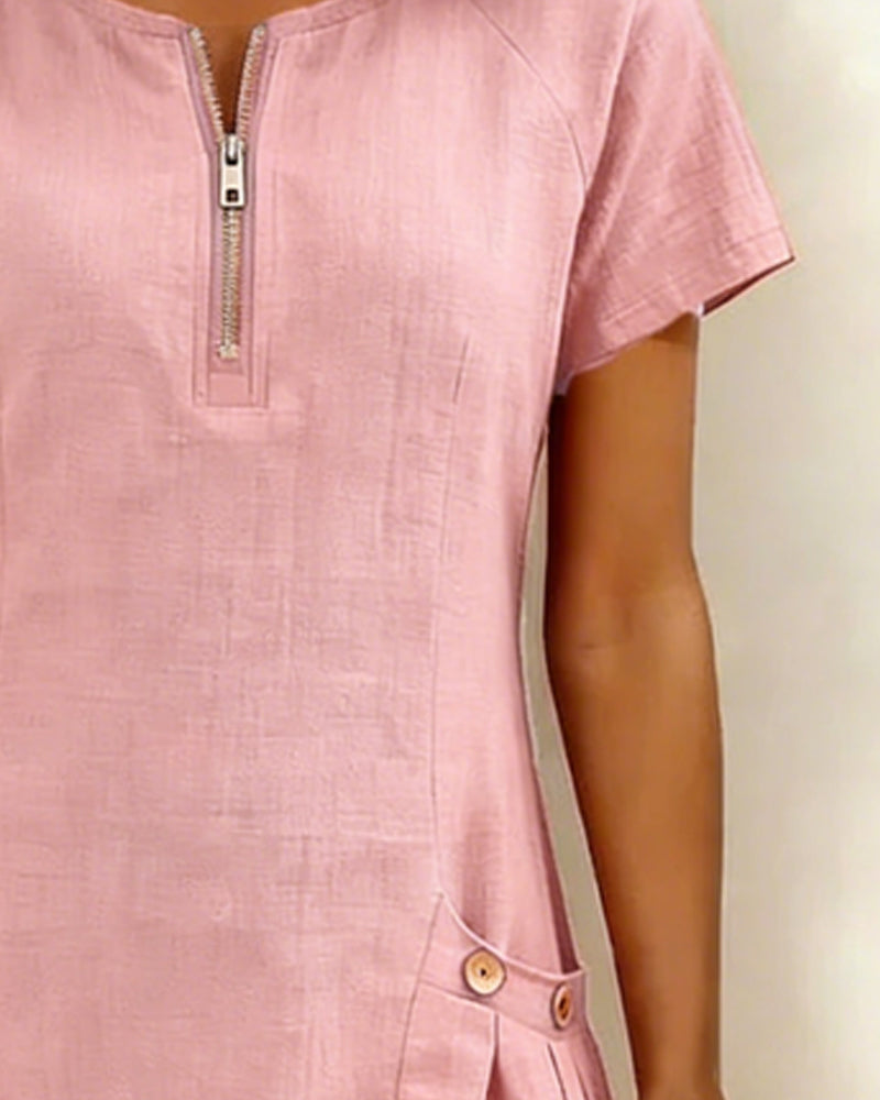 Cotton Dress with Zipper Pocket