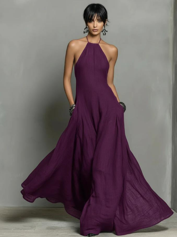 The Lewis & Kelly Midnight Grace Halter Maxi Dress