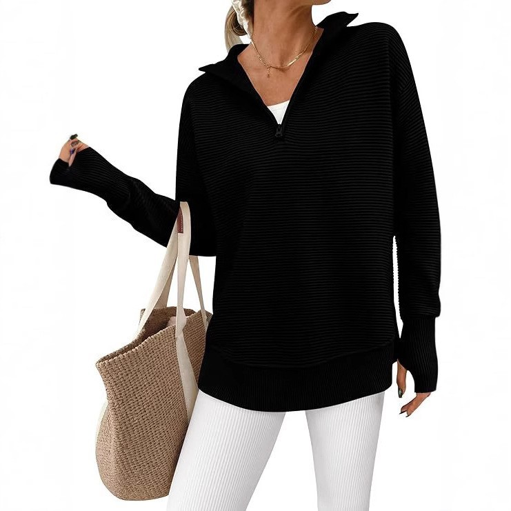Sablelle Simple White Plain V-Neck Long Sleeve Sweater