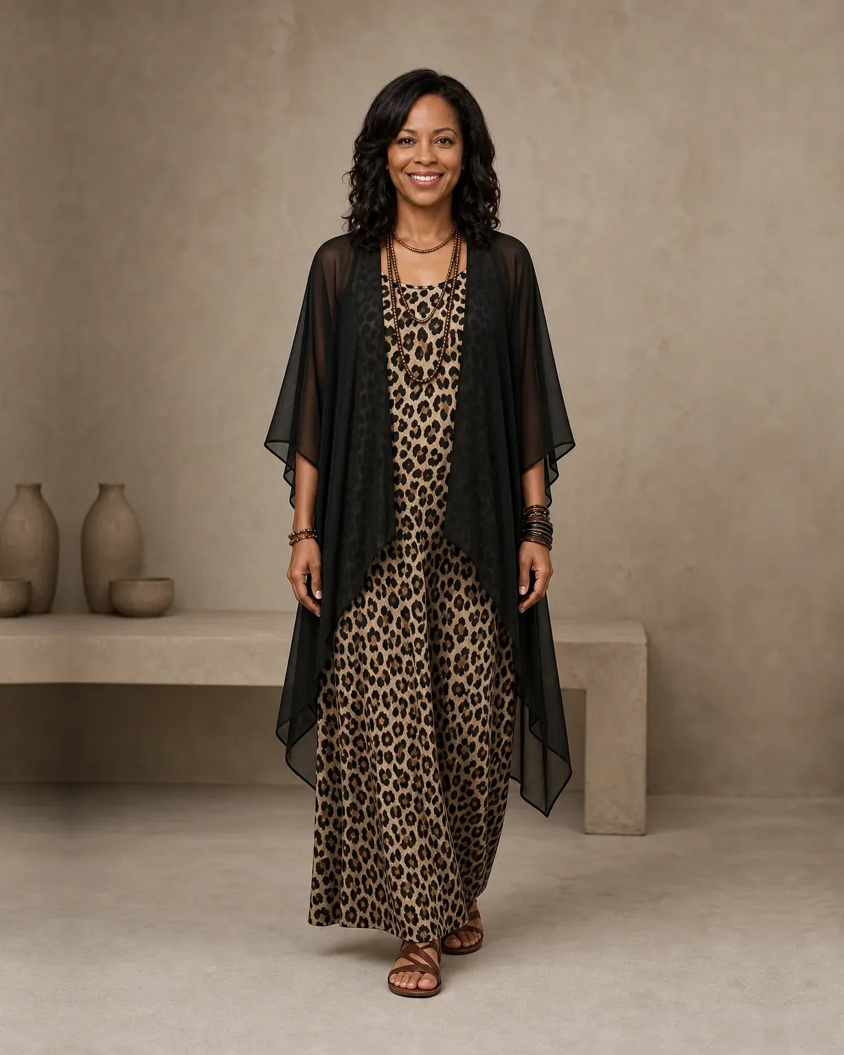 Tierra | Leopard Maxi Dress & Chiffon Cardigan Set